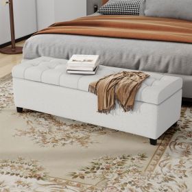 Upholstered Storage Ottoman Bench, Entryway Bench, End of Bed Bench, Ottoman Foot Rest for Living Room Bedroom, Light Grey 50.75" Length