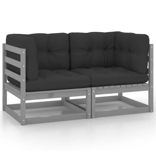 Patio 2-Seater Sofa with Cushions Gray Solid Pinewood