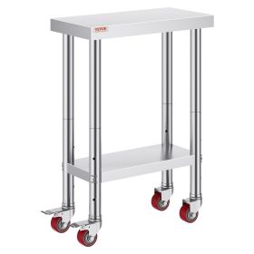 VEVOR Stainless Steel Work Table with Wheels 24 x 12 x 32 Inch Prep Table with 4 Casters Heavy Duty Work Table for Commercial Kitchen Restaurant