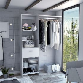 Dynamic Closet System, Five Open Shelves, One Drawer, One Metal Rod (Color: White)