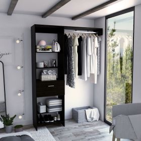 Dynamic Closet System, Five Open Shelves, One Drawer, One Metal Rod (Color: Black)