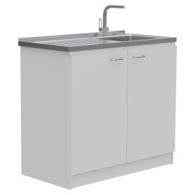 Salento Utility Sink With Cabinet, Double Door Cabinet (Color: White)