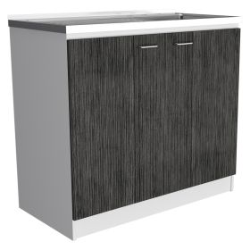 Salento Utility Sink With Cabinet, Double Door Cabinet (Color: Smokey Oak / White)