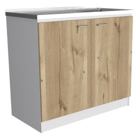 Salento Utility Sink With Cabinet, Double Door Cabinet (Color: Light Gray / White)