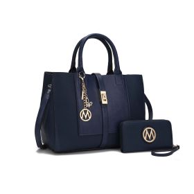 MKF Collection Yola Satchel Bag with Wallet Vegan Leather Women by Mia K (Color: Navy, Material: Vegan Leather)
