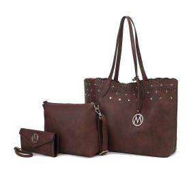 MKF Collection Mariahna 3 PCS Shopper Tote, Cross and Wallet Handbag by Mia K (Color: Coffee, Material: Vegan Leather)