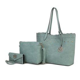 MKF Collection Mariahna 3 PCS Shopper Tote, Cross and Wallet Handbag by Mia K (Color: Seafoam, Material: Vegan Leather)