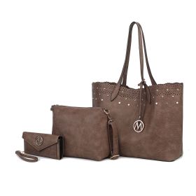 MKF Collection Mariahna 3 PCS Shopper Tote, Cross and Wallet Handbag by Mia K (Color: Khaki, Material: Vegan Leather)