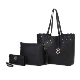 MKF Collection Mariahna 3 PCS Shopper Tote, Cross and Wallet Handbag by Mia K (Color: Black, Material: Vegan Leather)