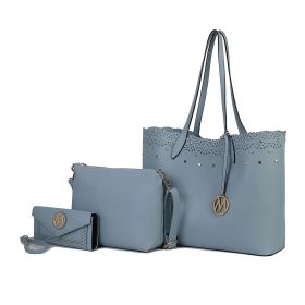 MKF Collection Mariahna 3 PCS Shopper Tote, Cross and Wallet Handbag by Mia K (Color: Denim, Material: Vegan Leather)