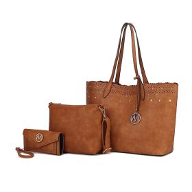MKF Collection Mariahna 3 PCS Shopper Tote, Cross and Wallet Handbag by Mia K (Color: Cognac, Material: Vegan Leather)