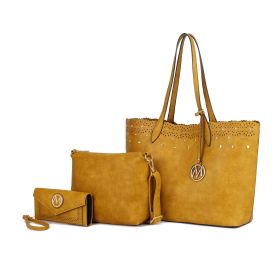 MKF Collection Mariahna 3 PCS Shopper Tote, Cross and Wallet Handbag by Mia K (Color: Yellow, Material: Vegan Leather)