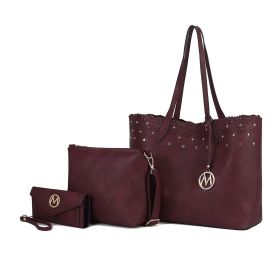 MKF Collection Mariahna 3 PCS Shopper Tote, Cross and Wallet Handbag by Mia K (Color: Burgundy, Material: Vegan Leather)
