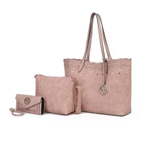 MKF Collection Mariahna 3 PCS Shopper Tote, Cross and Wallet Handbag by Mia K (Color: Rose Pink, Material: Vegan Leather)