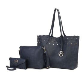MKF Collection Mariahna 3 PCS Shopper Tote, Cross and Wallet Handbag by Mia K (Color: Navy, Material: Vegan Leather)