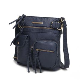 MKF Collection Vintage Stiella Shoulder Handbag by Mia K. (Color: Navy blue, Material: Vegan Leather)
